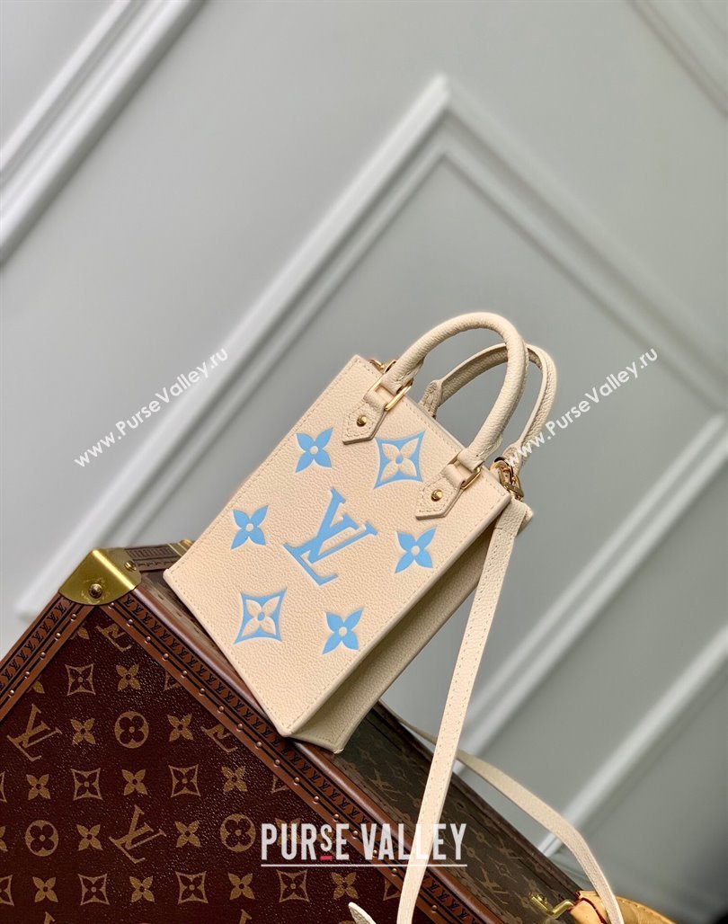 Louis Vuitton Petit Sac Plat Mini Tote Bag in Bicolor Monogram Leather M81416 Blue 2024 (KI-240117107)