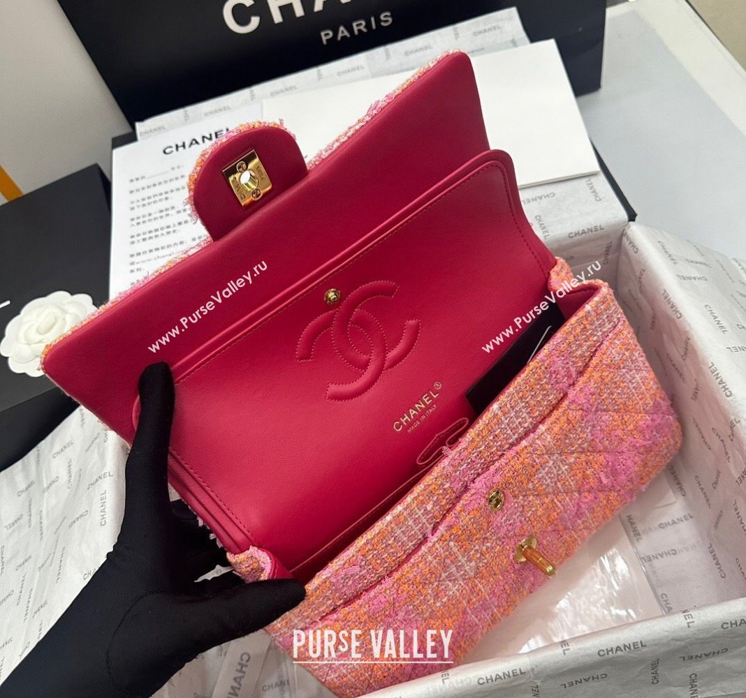 Chanel Classic Tweed Medium Flap Bag A01112 Coral Pink 2024 0116 (yezi-240116024)