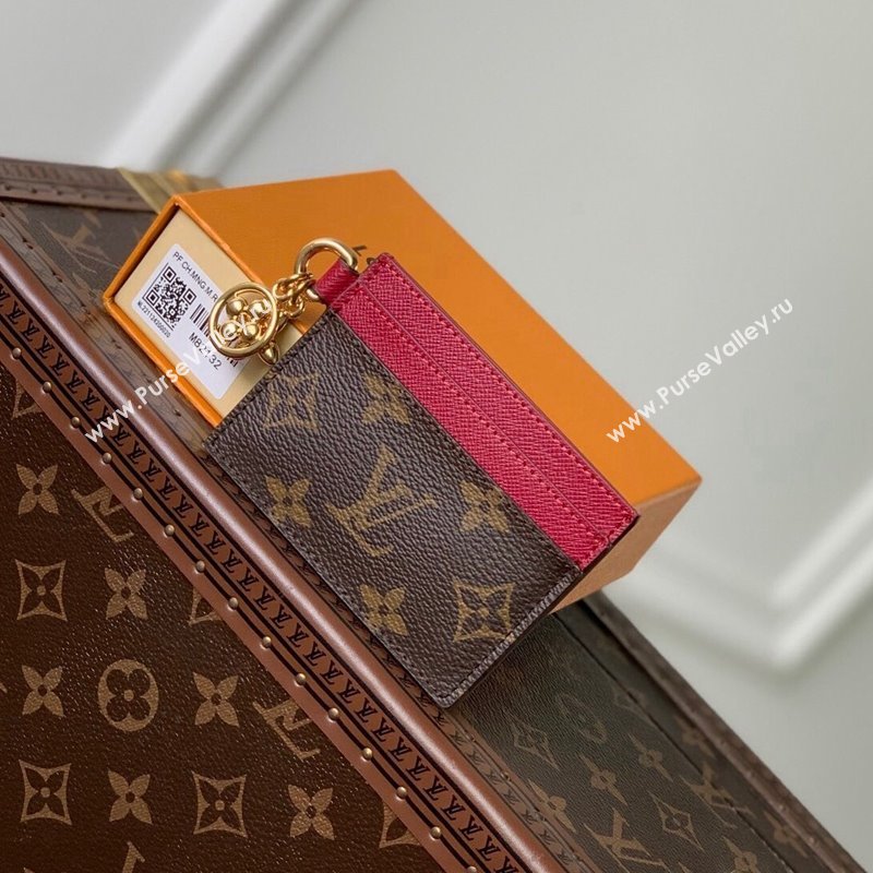 Louis Vuitton LV Charms Card Holder in Monogram Canvas and Leather M82739 Burgundy 2024 (KI-240117076)