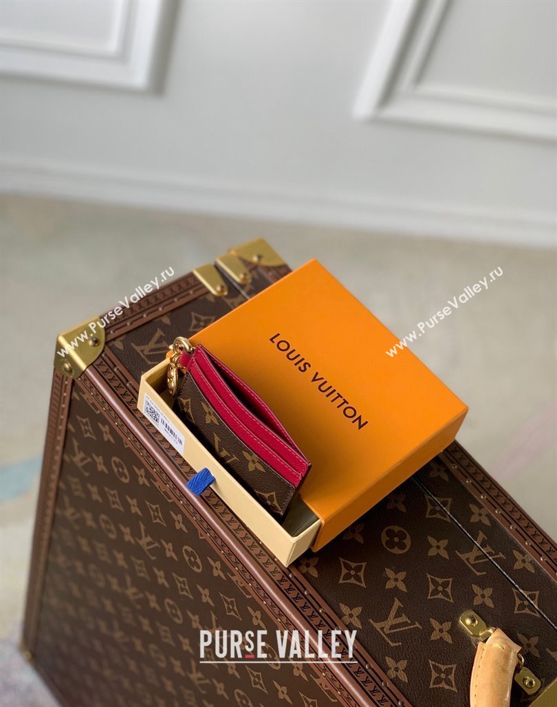 Louis Vuitton LV Charms Card Holder in Monogram Canvas and Leather M82739 Burgundy 2024 (KI-240117076)