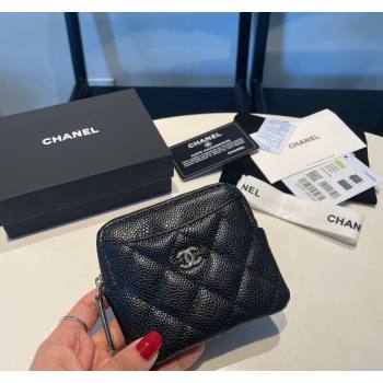 Chanel Grained Zipped Coin Purse Wallet with Metal CC AP2805 Black/Silver 2024 (yezi-240116034)