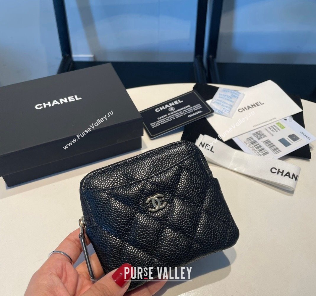 Chanel Grained Zipped Coin Purse Wallet with Metal CC AP2805 Black/Silver 2024 (yezi-240116034)