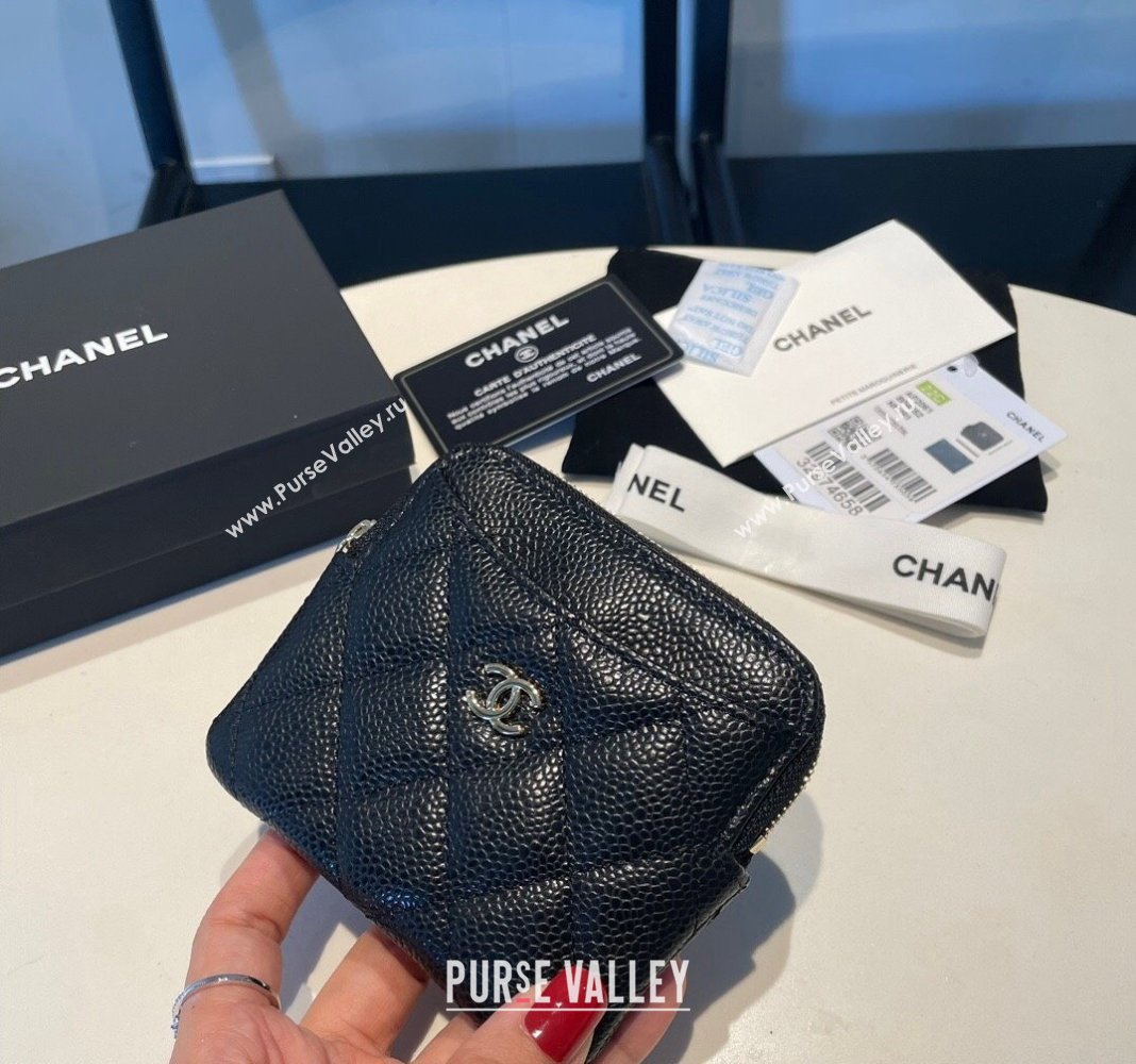 Chanel Grained Zipped Coin Purse Wallet with Metal CC AP2805 Black/Silver 2024 (yezi-240116034)