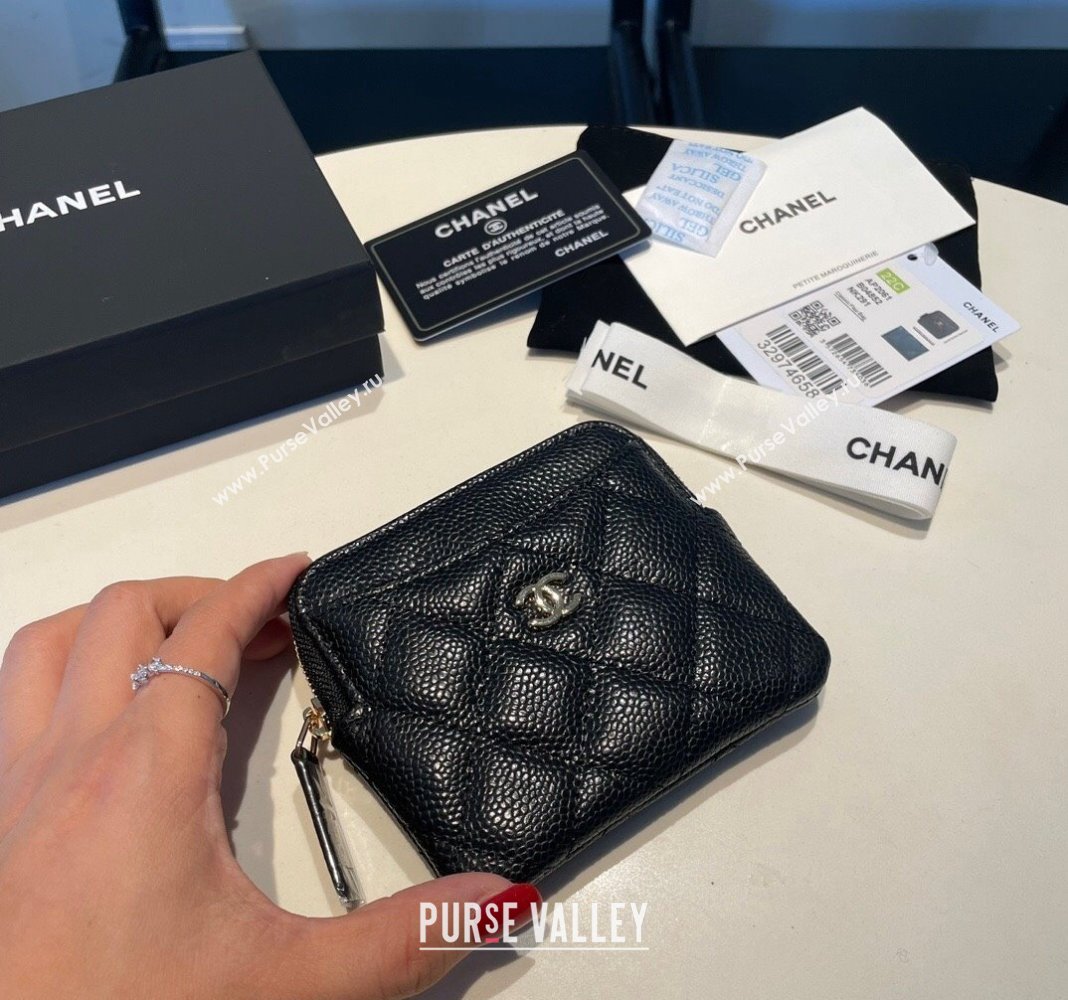 Chanel Grained Zipped Coin Purse Wallet with Metal CC AP2805 Black/Silver 2024 (yezi-240116034)