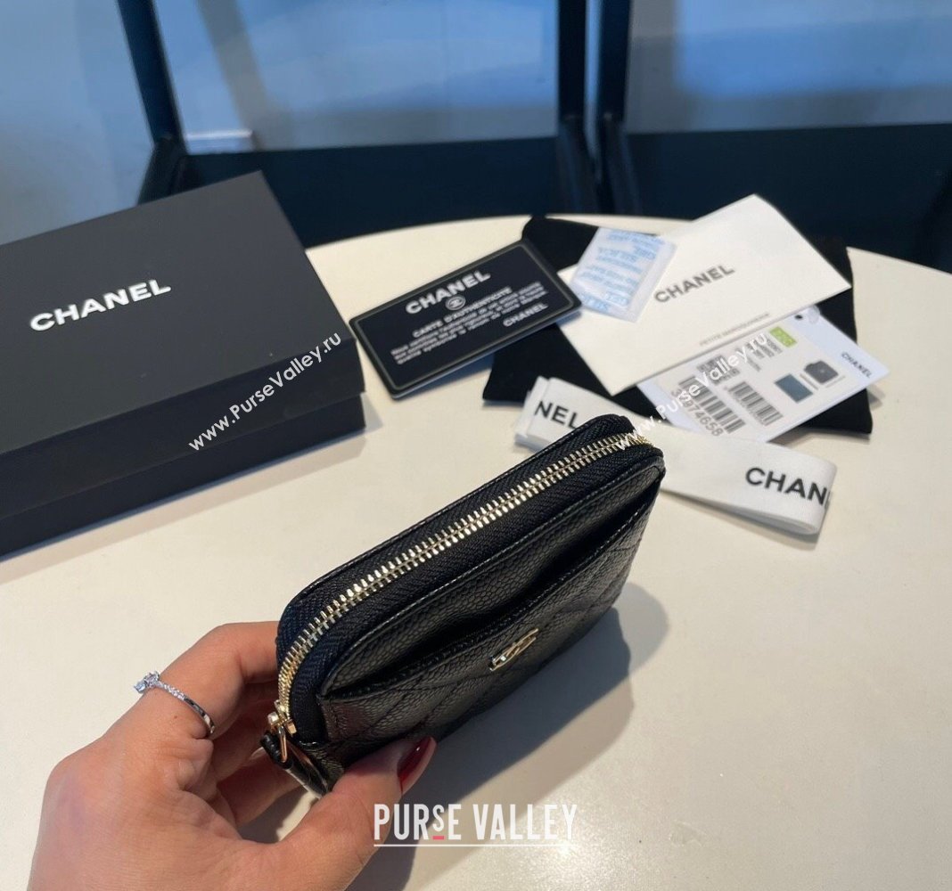 Chanel Grained Zipped Coin Purse Wallet with Metal CC AP2805 Black/Silver 2024 (yezi-240116034)