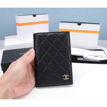 Chanel Grained Calfskin Passport Cover A80385 Black/Gold 2024 (yezi-240116035)