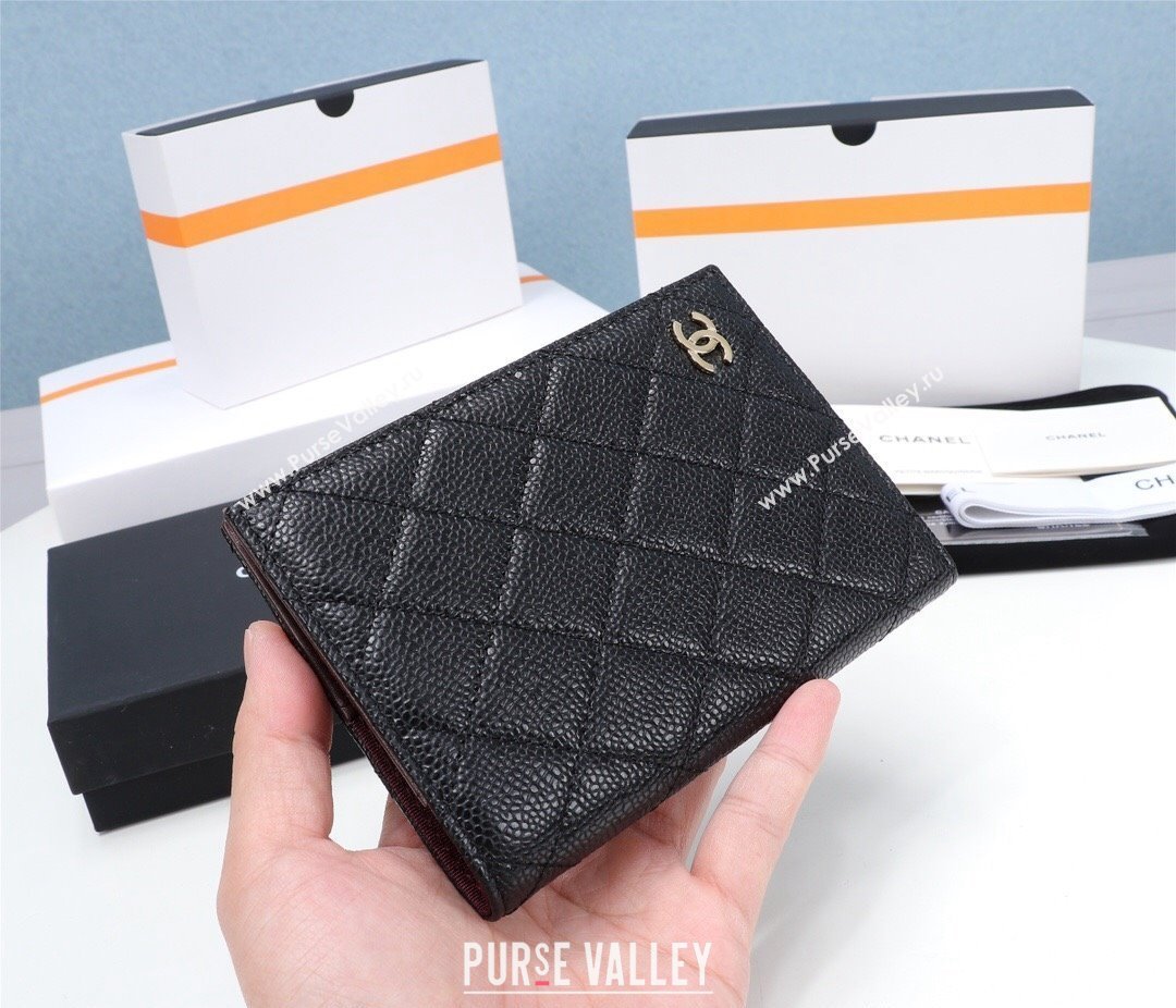 Chanel Grained Calfskin Passport Cover A80385 Black/Gold 2024 (yezi-240116035)