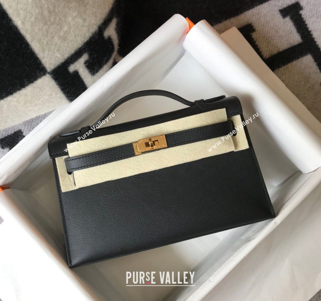 Hermes Mini Kelly Pochette Bag 22cm in Epsom Leather Black/Gold 2024 (Half Handmade) (FL-240117117)