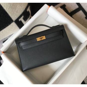 Hermes Mini Kelly Pochette Bag 22cm in Epsom Leather Black/Gold 2024 (Half Handmade) (FL-240117117)