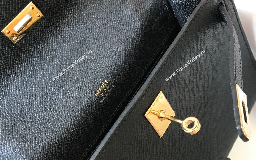 Hermes Mini Kelly Pochette Bag 22cm in Epsom Leather Black/Gold 2024 (Half Handmade) (FL-240117117)