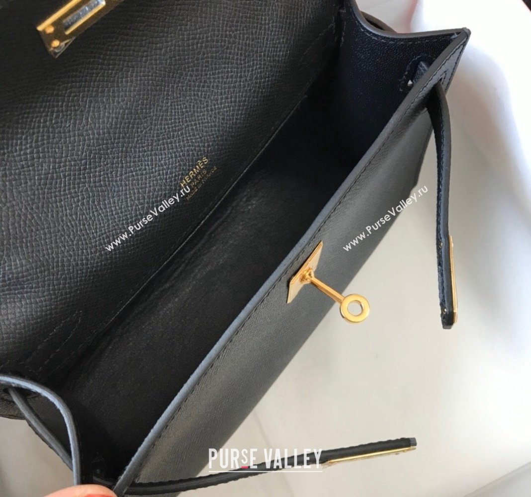 Hermes Mini Kelly Pochette Bag 22cm in Epsom Leather Black/Gold 2024 (Half Handmade) (FL-240117117)