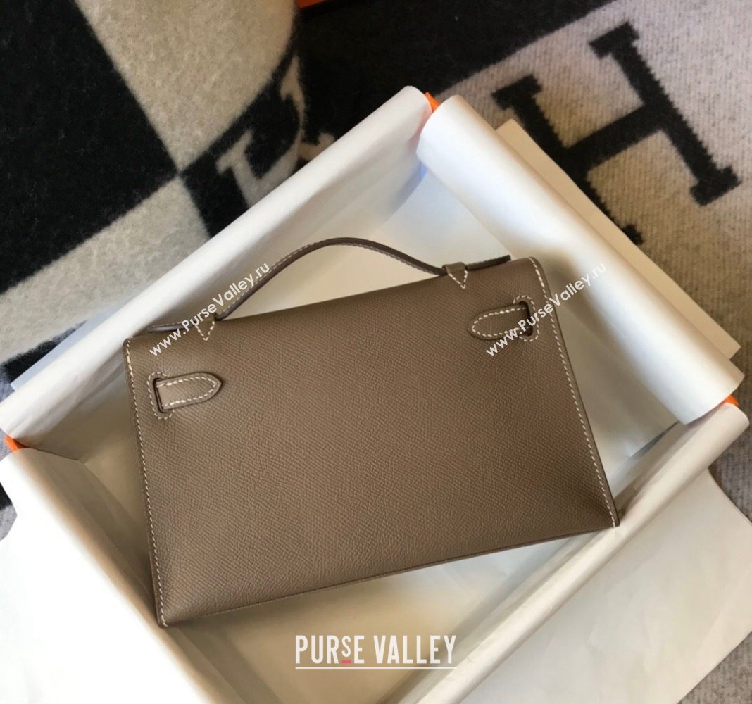 Hermes Mini Kelly Pochette Bag 22cm in Epsom Leather Elephant Grey 2024 (Half Handmade) (FL-240117118)