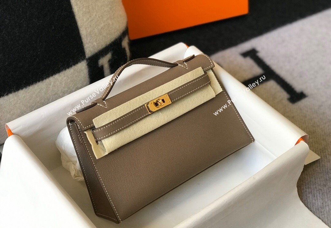 Hermes Mini Kelly Pochette Bag 22cm in Epsom Leather Elephant Grey 2024 (Half Handmade) (FL-240117118)