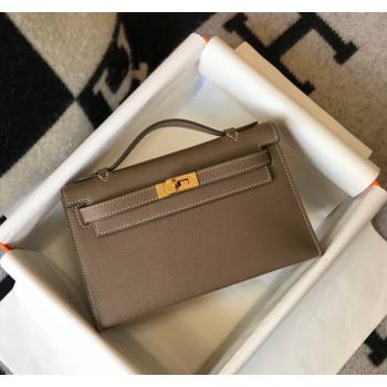 Hermes Mini Kelly Pochette Bag 22cm in Epsom Leather Elephant Grey 2024 (Half Handmade) (FL-240117118)