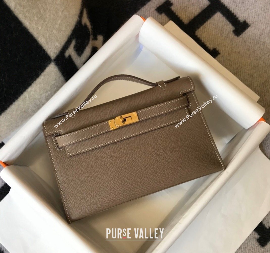 Hermes Mini Kelly Pochette Bag 22cm in Epsom Leather Elephant Grey 2024 (Half Handmade) (FL-240117118)