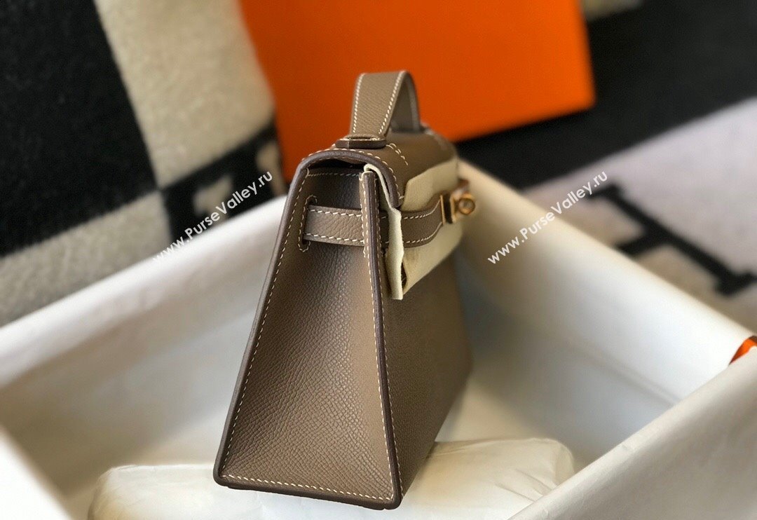 Hermes Mini Kelly Pochette Bag 22cm in Epsom Leather Elephant Grey 2024 (Half Handmade) (FL-240117118)