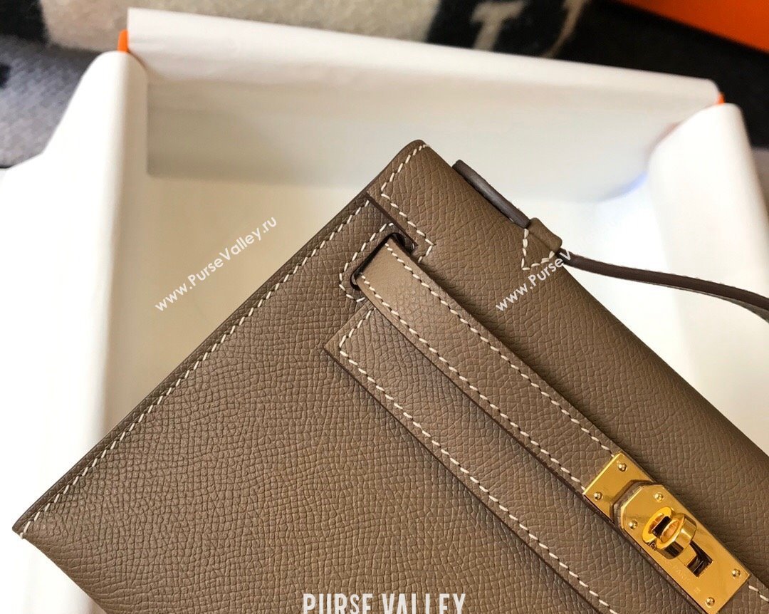 Hermes Mini Kelly Pochette Bag 22cm in Epsom Leather Elephant Grey 2024 (Half Handmade) (FL-240117118)