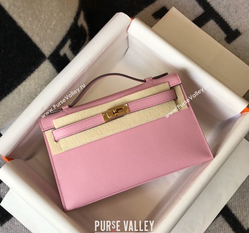 Hermes Mini Kelly Pochette Bag 22cm in Epsom Leather Mallow Purple 2024 (Half Handmade) (FL-240117119)