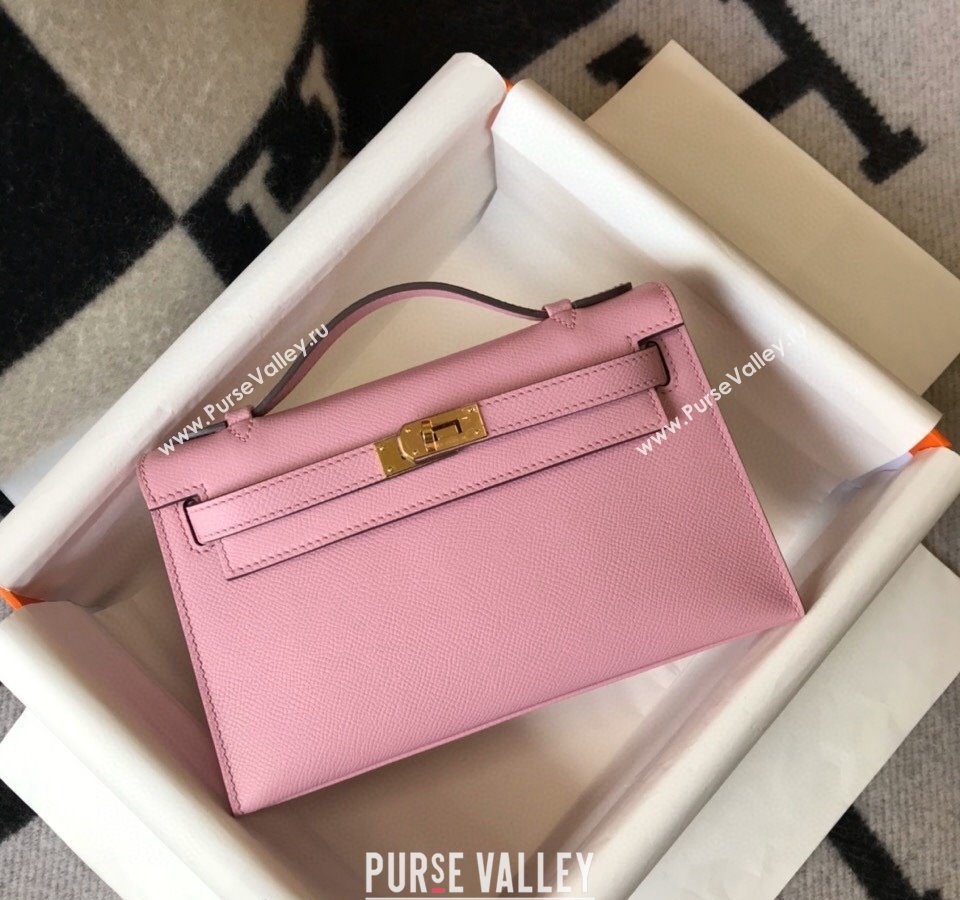 Hermes Mini Kelly Pochette Bag 22cm in Epsom Leather Mallow Purple 2024 (Half Handmade) (FL-240117119)