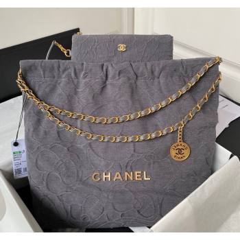 Chanel 22 Shopping Bag AS3261 in Camellia Velvet Grey 2023 (yezi-240116036)