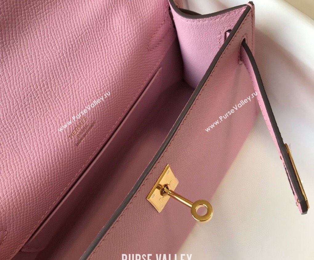 Hermes Mini Kelly Pochette Bag 22cm in Epsom Leather Mallow Purple 2024 (Half Handmade) (FL-240117119)