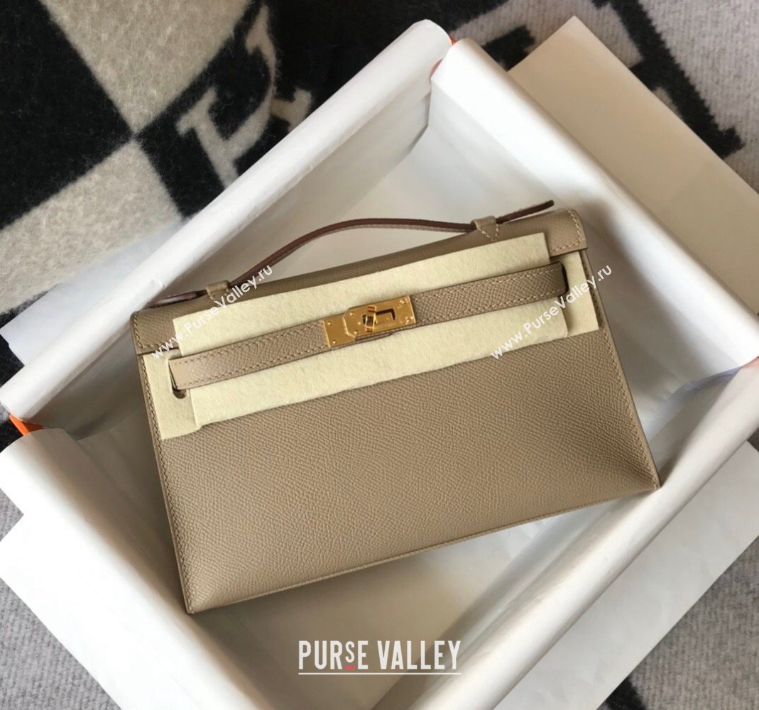 Hermes Mini Kelly Pochette Bag 22cm in Epsom Leather Dove Grey 2024 (Half Handmade) (FL-240117120)