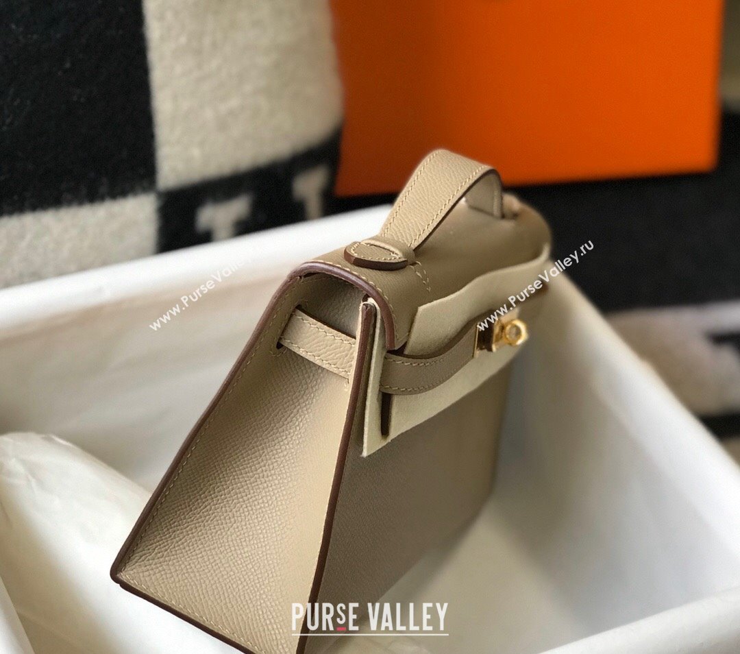 Hermes Mini Kelly Pochette Bag 22cm in Epsom Leather Dove Grey 2024 (Half Handmade) (FL-240117120)