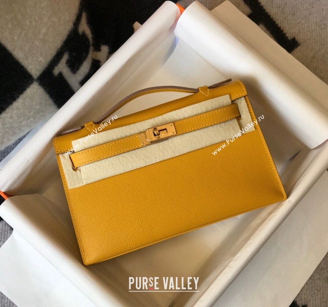 Hermes Mini Kelly Pochette Bag 22cm in Epsom Leather Amber Yellow 2024 (Half Handmade) (FL-240117121)