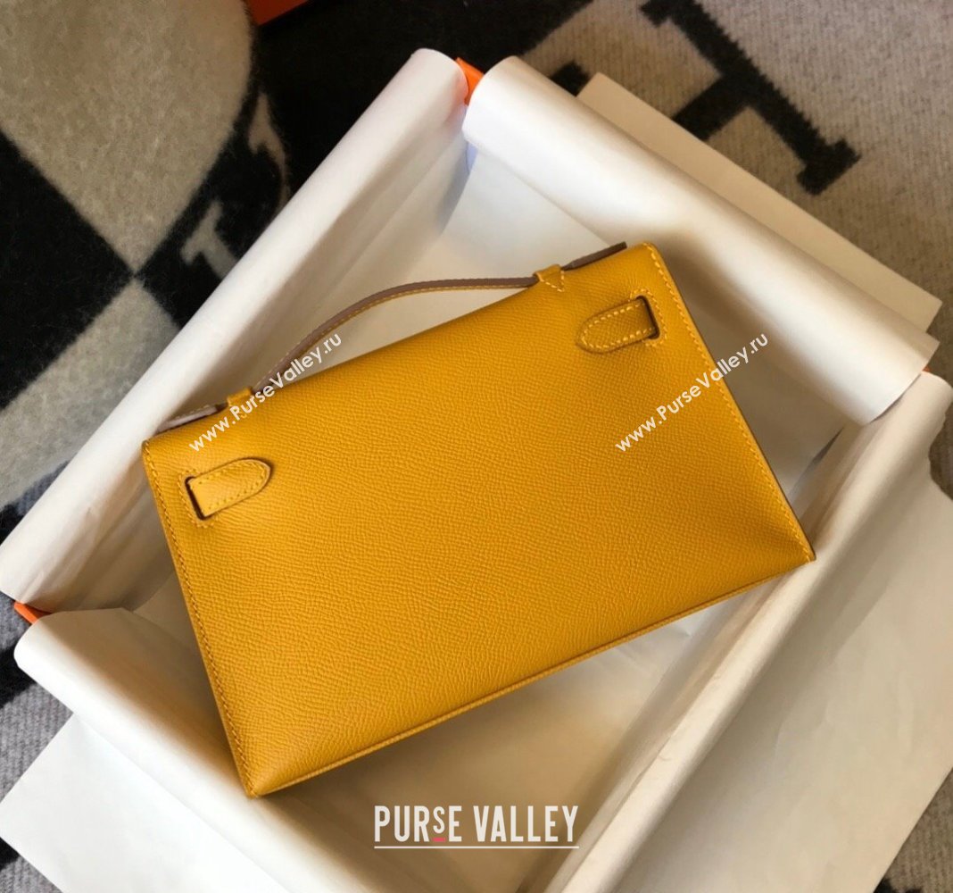 Hermes Mini Kelly Pochette Bag 22cm in Epsom Leather Amber Yellow 2024 (Half Handmade) (FL-240117121)