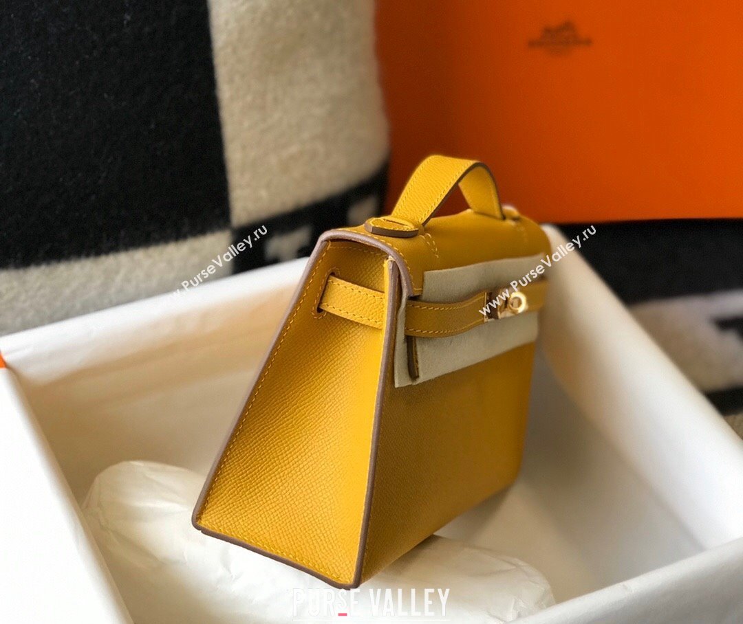 Hermes Mini Kelly Pochette Bag 22cm in Epsom Leather Amber Yellow 2024 (Half Handmade) (FL-240117121)