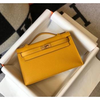 Hermes Mini Kelly Pochette Bag 22cm in Epsom Leather Amber Yellow 2024 (Half Handmade) (FL-240117121)