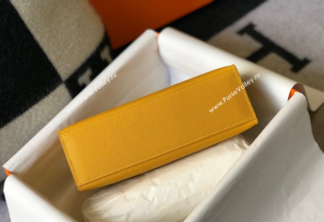 Hermes Mini Kelly Pochette Bag 22cm in Epsom Leather Amber Yellow 2024 (Half Handmade) (FL-240117121)