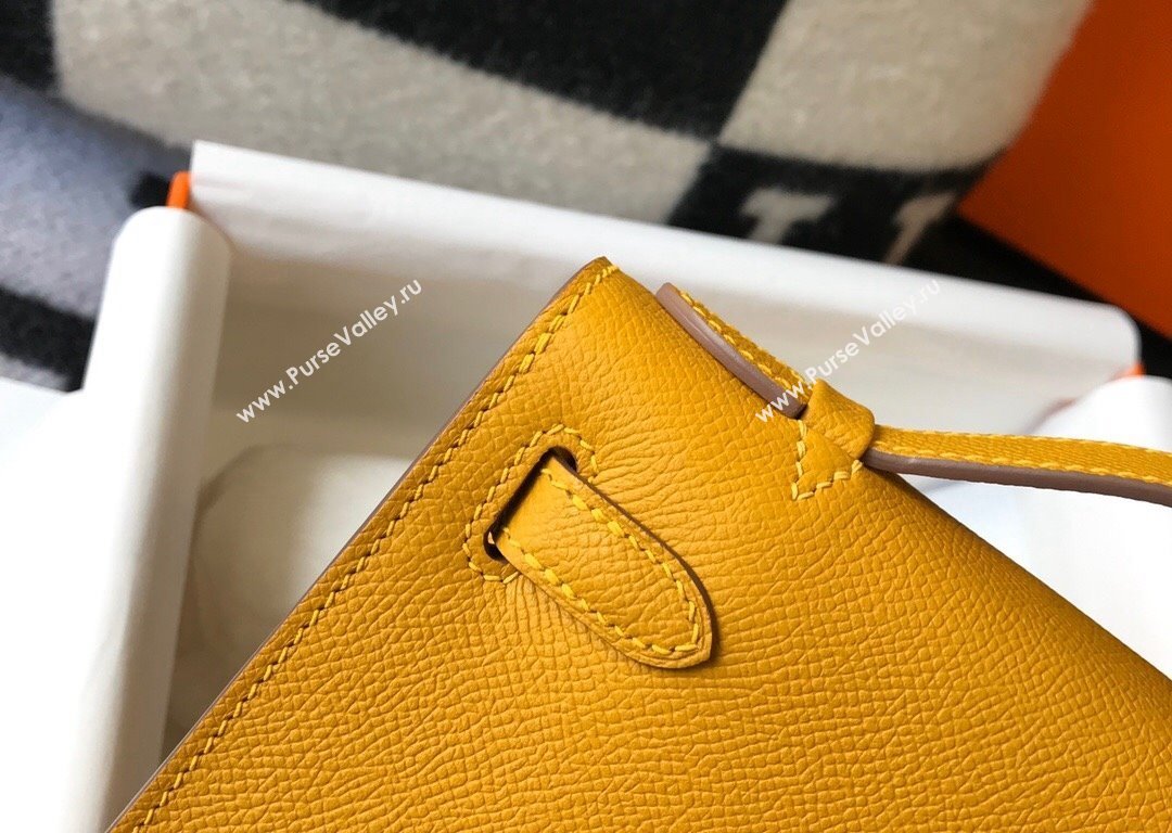 Hermes Mini Kelly Pochette Bag 22cm in Epsom Leather Amber Yellow 2024 (Half Handmade) (FL-240117121)