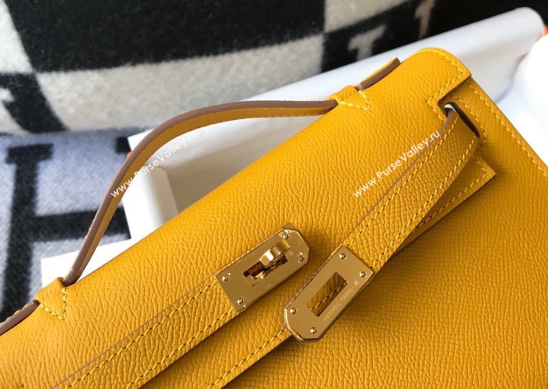 Hermes Mini Kelly Pochette Bag 22cm in Epsom Leather Amber Yellow 2024 (Half Handmade) (FL-240117121)