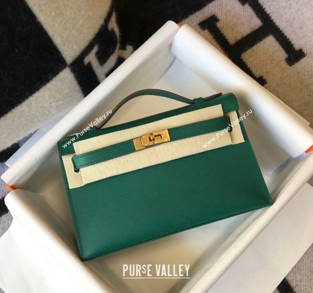 Hermes Mini Kelly Pochette Bag 22cm in Epsom Leather Velvet-Green 2024 (Half Handmade) (FL-240117122)