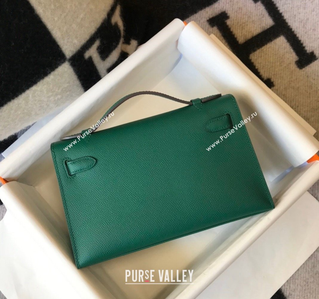 Hermes Mini Kelly Pochette Bag 22cm in Epsom Leather Velvet-Green 2024 (Half Handmade) (FL-240117122)