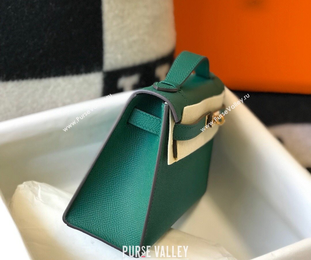 Hermes Mini Kelly Pochette Bag 22cm in Epsom Leather Velvet-Green 2024 (Half Handmade) (FL-240117122)