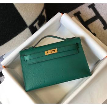 Hermes Mini Kelly Pochette Bag 22cm in Epsom Leather Velvet-Green 2024 (Half Handmade) (FL-240117122)