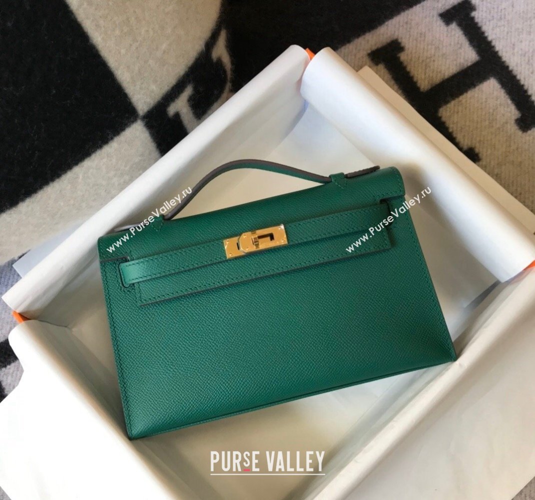 Hermes Mini Kelly Pochette Bag 22cm in Epsom Leather Velvet-Green 2024 (Half Handmade) (FL-240117122)