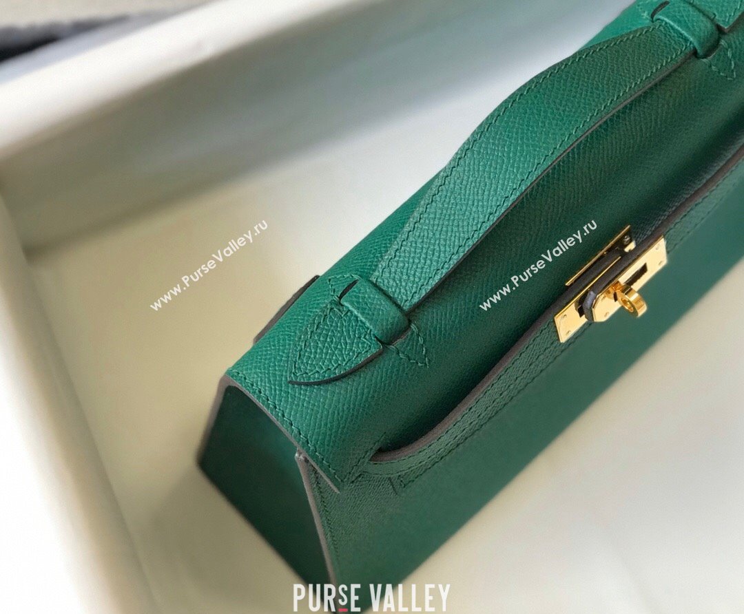 Hermes Mini Kelly Pochette Bag 22cm in Epsom Leather Velvet-Green 2024 (Half Handmade) (FL-240117122)