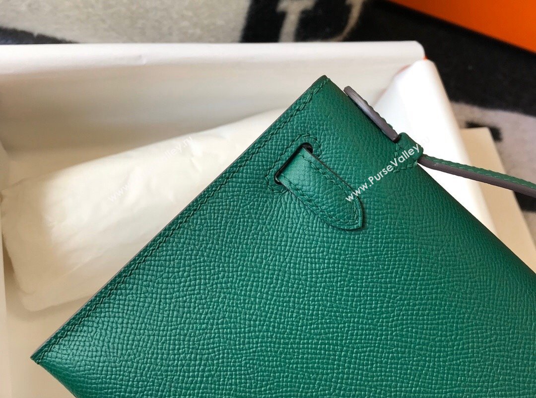 Hermes Mini Kelly Pochette Bag 22cm in Epsom Leather Velvet-Green 2024 (Half Handmade) (FL-240117122)