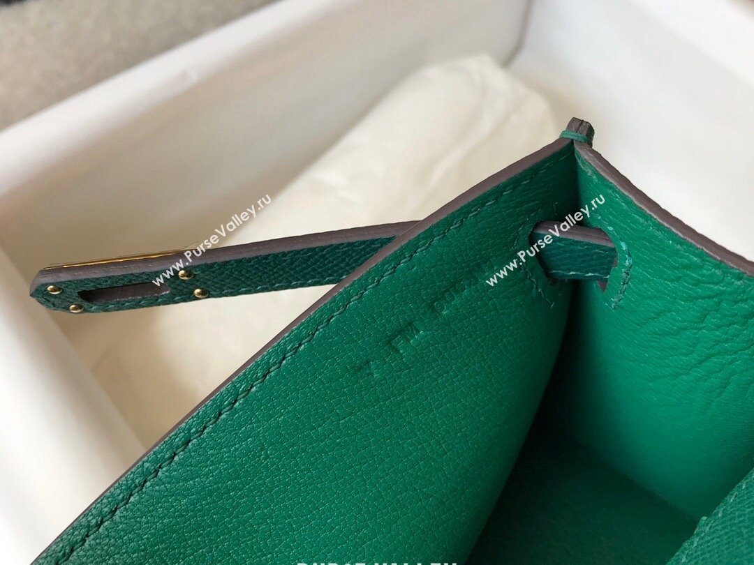 Hermes Mini Kelly Pochette Bag 22cm in Epsom Leather Velvet-Green 2024 (Half Handmade) (FL-240117122)