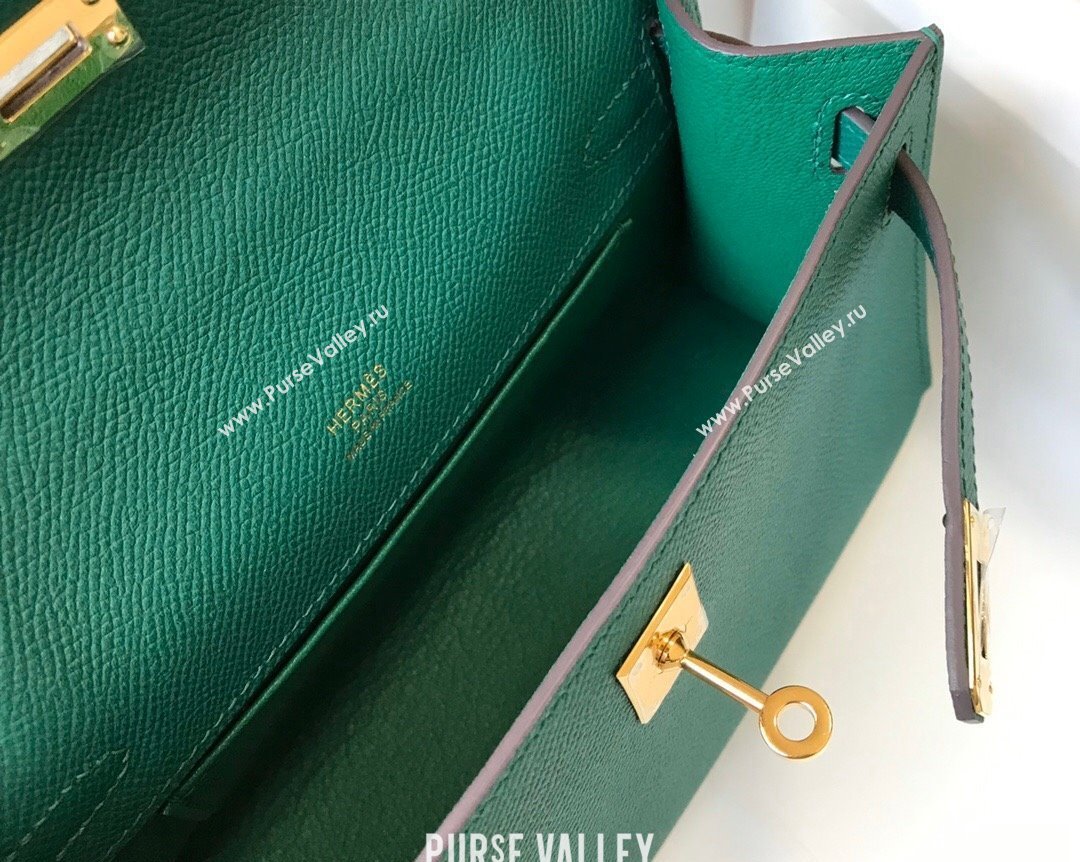 Hermes Mini Kelly Pochette Bag 22cm in Epsom Leather Velvet-Green 2024 (Half Handmade) (FL-240117122)