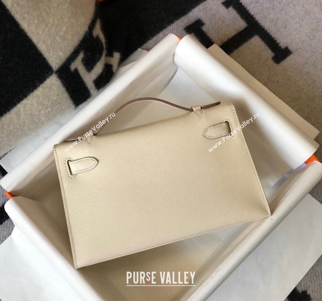 Hermes Mini Kelly Pochette Bag 22cm in Epsom Leather Cream White/Gold 2024 (Half Handmade) (FL-240117123)