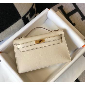 Hermes Mini Kelly Pochette Bag 22cm in Epsom Leather Cream White/Gold 2024 (Half Handmade) (FL-240117123)