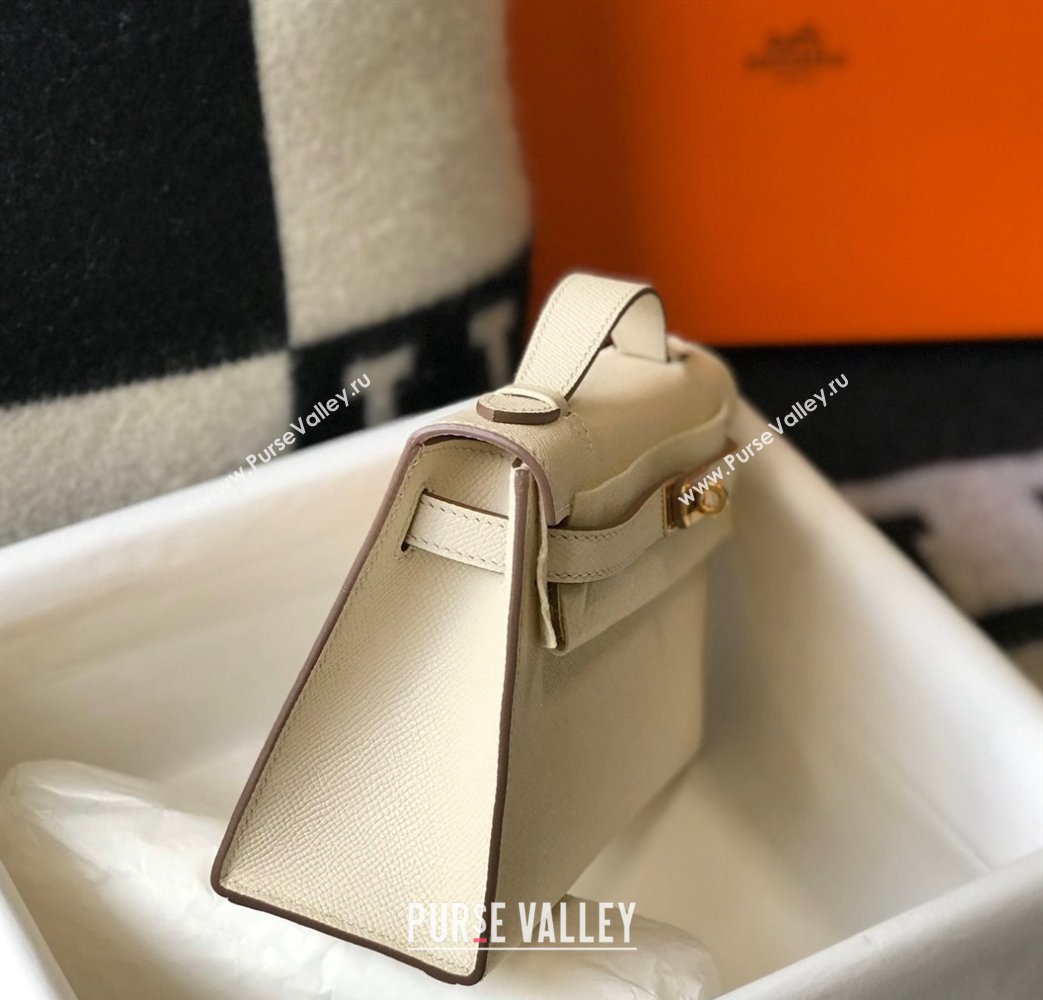 Hermes Mini Kelly Pochette Bag 22cm in Epsom Leather Cream White/Gold 2024 (Half Handmade) (FL-240117123)