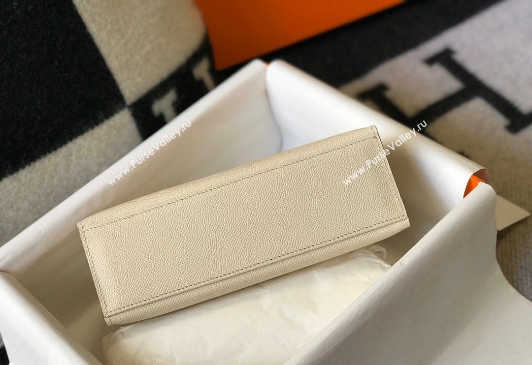 Hermes Mini Kelly Pochette Bag 22cm in Epsom Leather Cream White/Gold 2024 (Half Handmade) (FL-240117123)