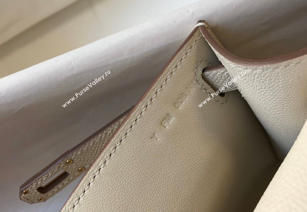 Hermes Mini Kelly Pochette Bag 22cm in Epsom Leather Cream White/Gold 2024 (Half Handmade) (FL-240117123)