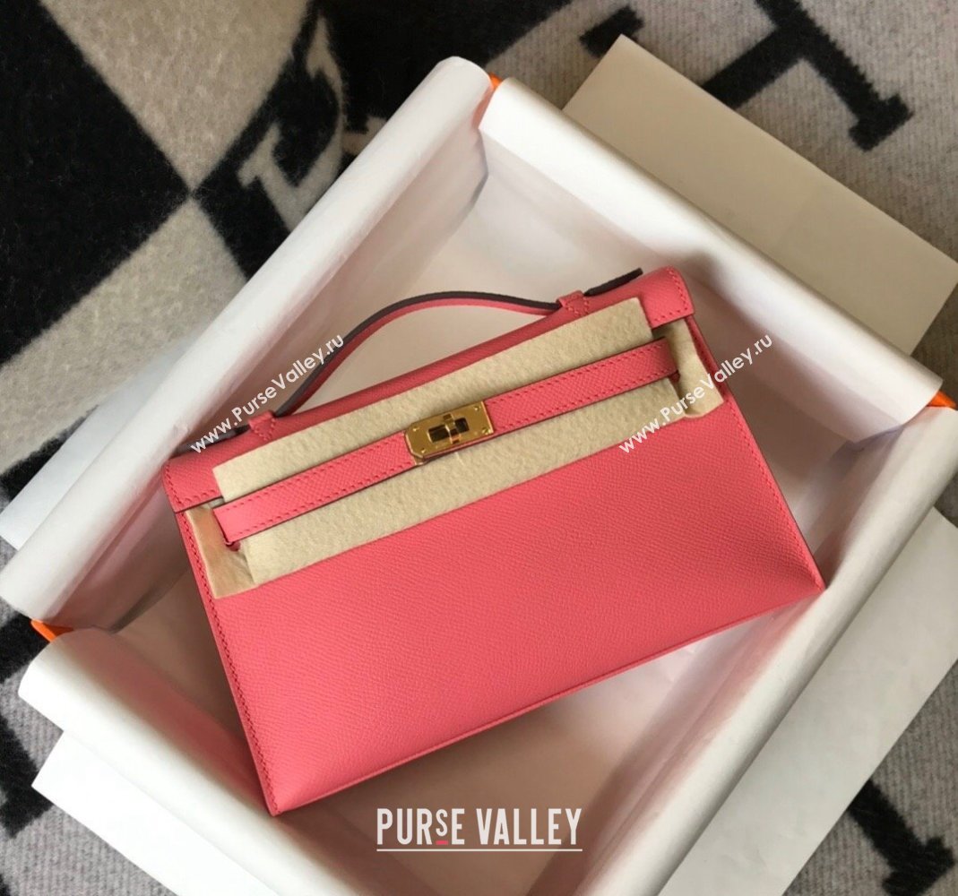 Hermes Mini Kelly Pochette Bag 22cm in Epsom Leather Lipstick Pink 2024 (Half Handmade) (FL-240117124)