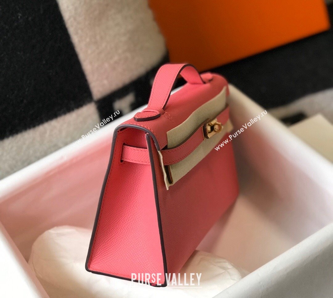 Hermes Mini Kelly Pochette Bag 22cm in Epsom Leather Lipstick Pink 2024 (Half Handmade) (FL-240117124)